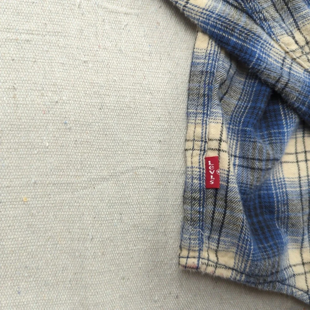 Levis Shirt Mens 2XL Blue Plaid Flannel Pearl Snap Western‎ Cowboy Rodeo
